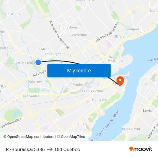R.-Bourassa/5386 to Old Quebec map