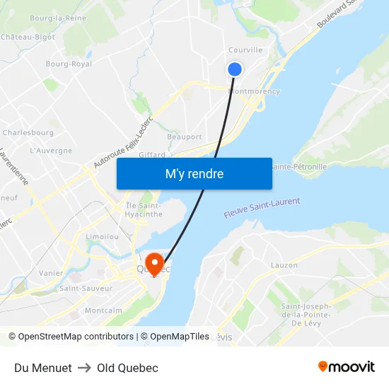 Du Menuet to Old Quebec map