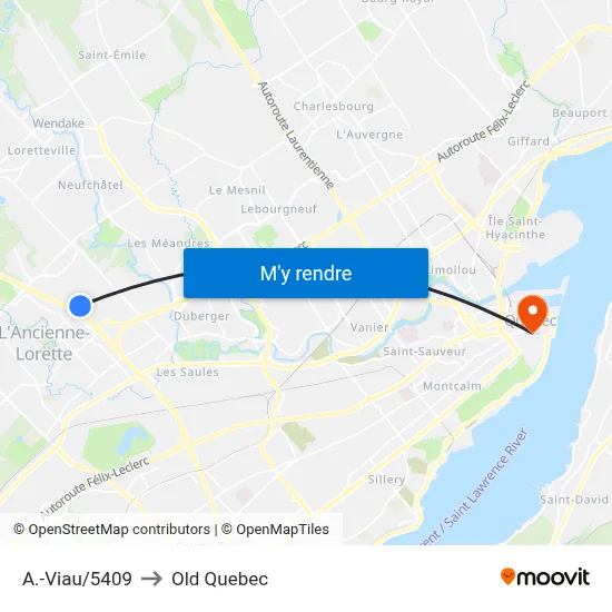 A.-Viau/5409 to Old Quebec map