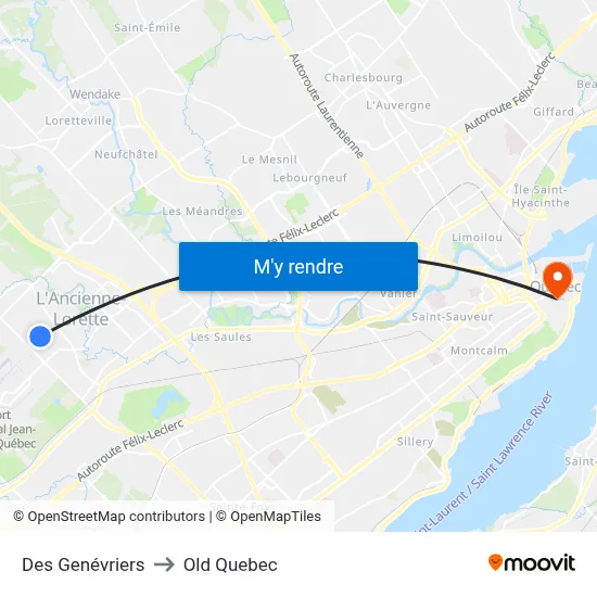 Des Genévriers to Old Quebec map