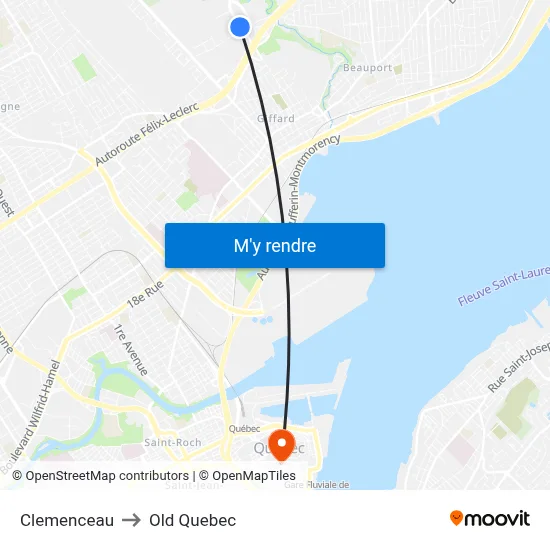 Clemenceau to Old Quebec map