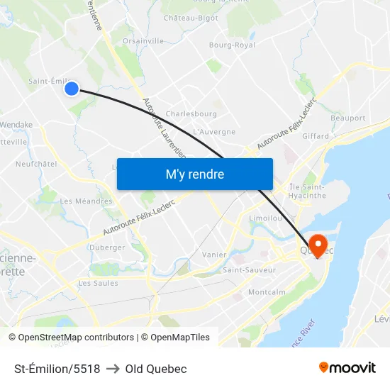 St-Émilion/5518 to Old Quebec map