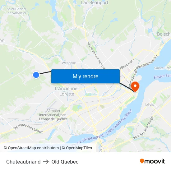 Chateaubriand to Old Quebec map