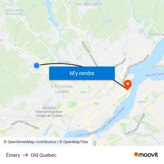 Émery to Old Quebec map