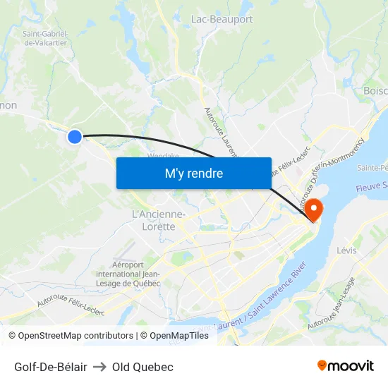 Golf-De-Bélair to Old Quebec map