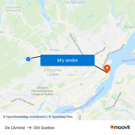 De L'Amiral to Old Quebec map
