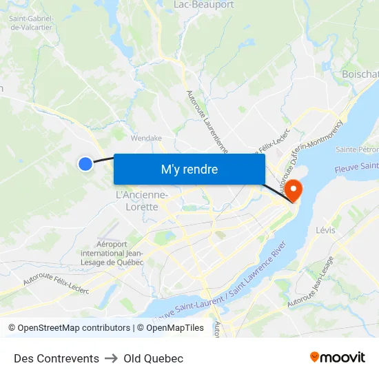 Des Contrevents to Old Quebec map