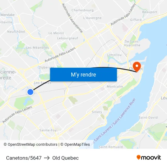 Canetons/5647 to Old Quebec map