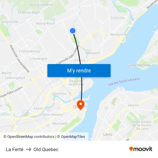 La Ferté to Old Quebec map