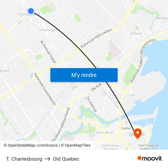 T. Charlesbourg to Old Quebec map