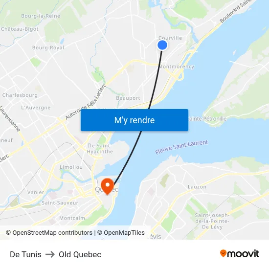 De Tunis to Old Quebec map