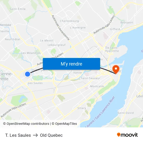 T. Les Saules to Old Quebec map