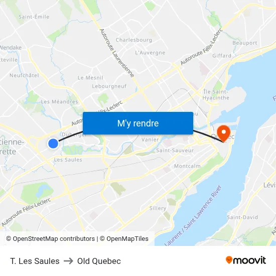 T. Les Saules to Old Quebec map