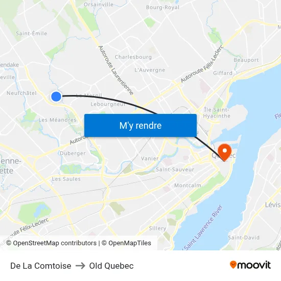 De La Comtoise to Old Quebec map