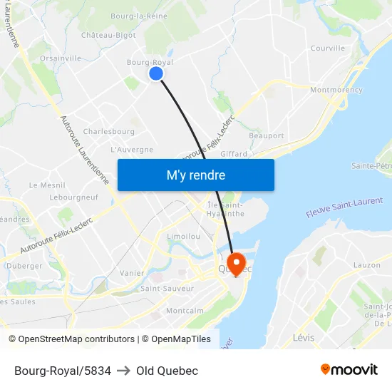 Bourg-Royal/5834 to Old Quebec map