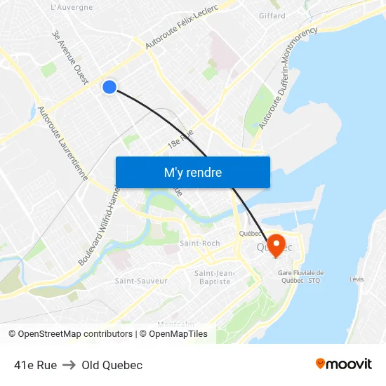 41e Rue to Old Quebec map