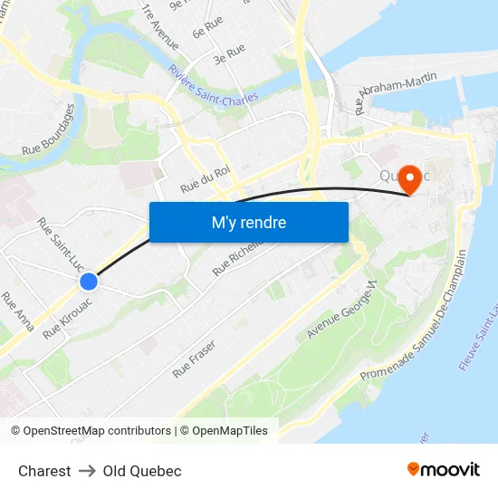 Charest to Old Quebec map