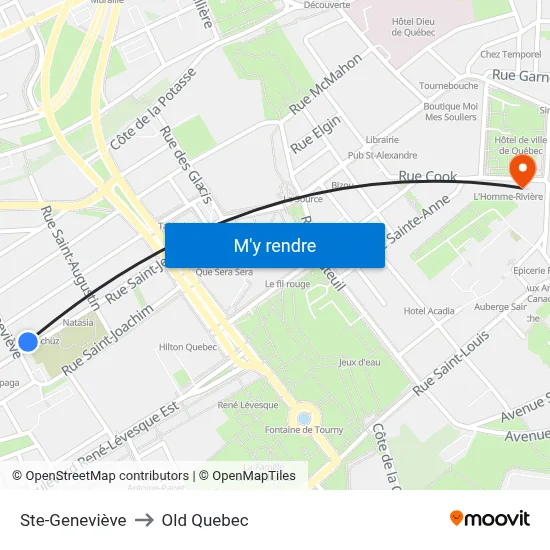 Ste-Geneviève to Old Quebec map