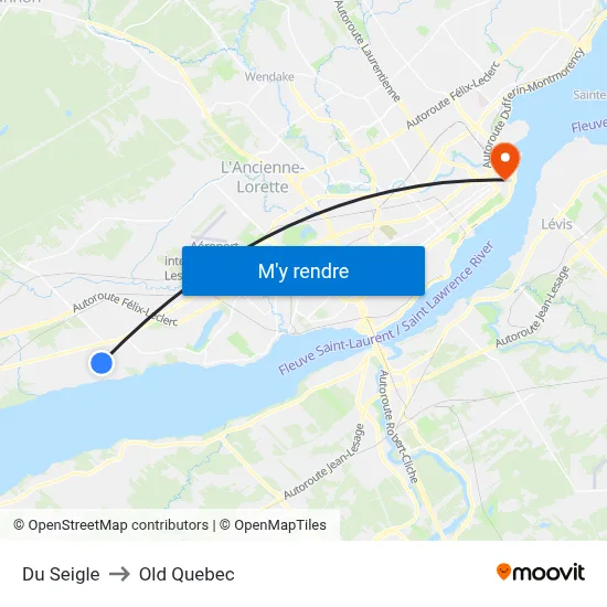 Du Seigle to Old Quebec map