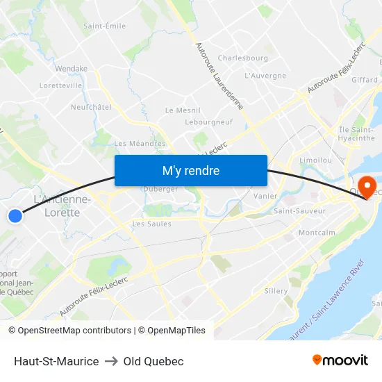 Haut-St-Maurice to Old Quebec map