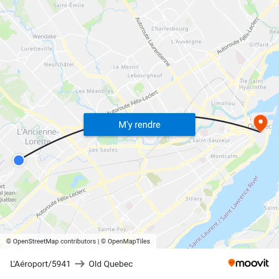 L'Aéroport/5941 to Old Quebec map