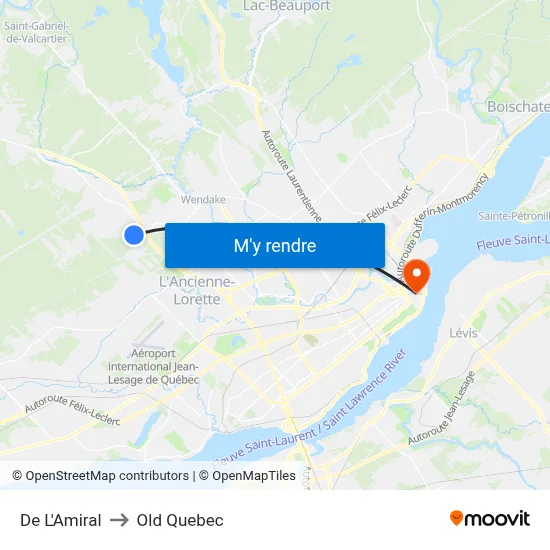 De L'Amiral to Old Quebec map