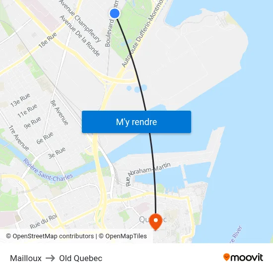 Mailloux to Old Quebec map