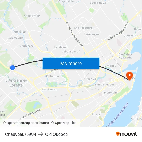 Chauveau/5994 to Old Quebec map