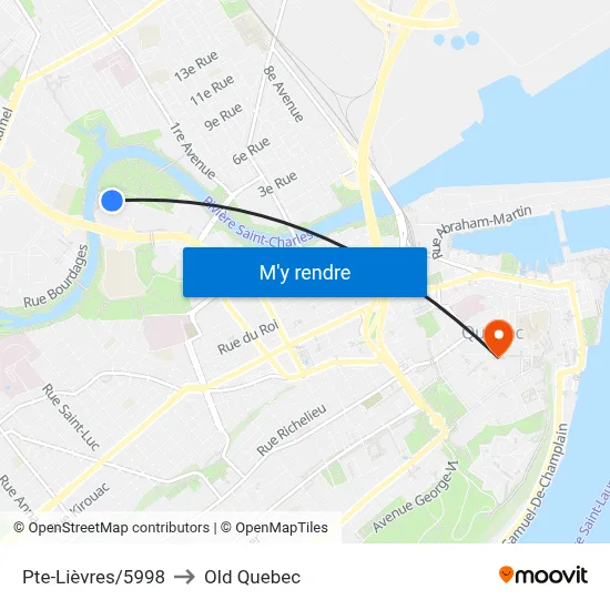 Pte-Lièvres/5998 to Old Quebec map