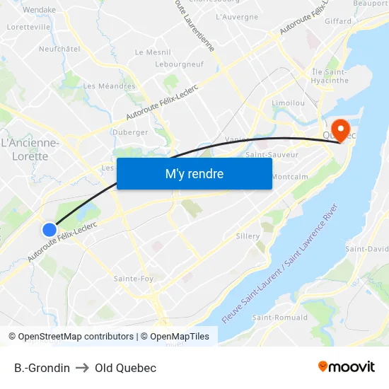B.-Grondin to Old Quebec map