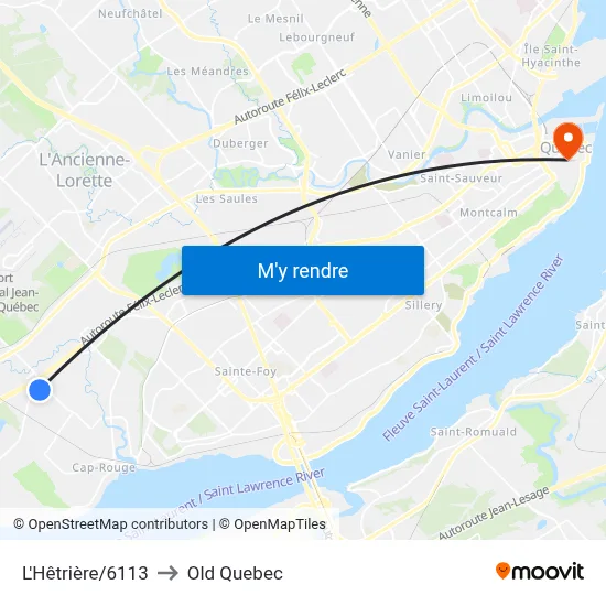 L'Hêtrière/6113 to Old Quebec map