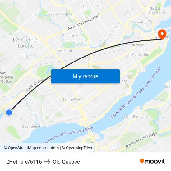 L'Hêtrière/6116 to Old Quebec map