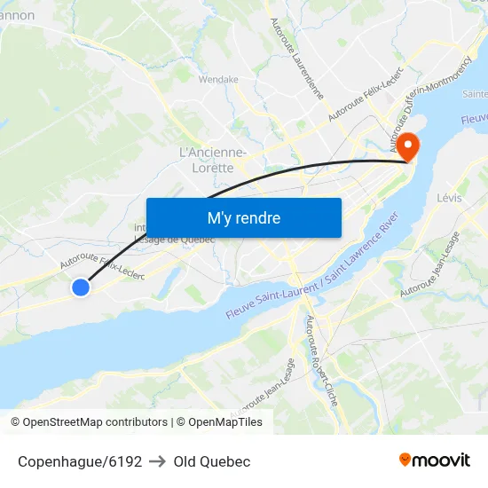 Copenhague/6192 to Old Quebec map
