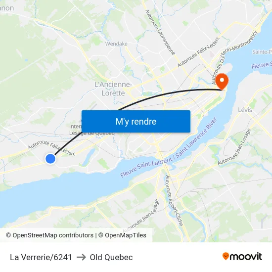 La Verrerie/6241 to Old Quebec map