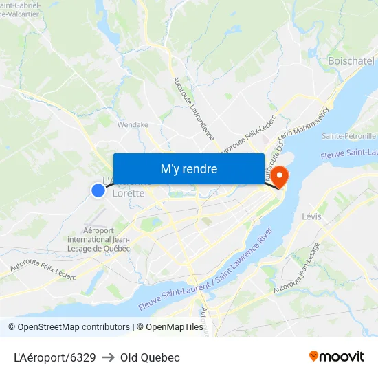 L'Aéroport/6329 to Old Quebec map