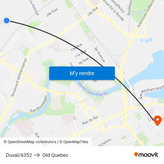 Duval/6352 to Old Quebec map