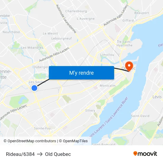 Rideau/6384 to Old Quebec map