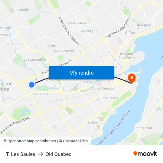 T. Les Saules to Old Quebec map