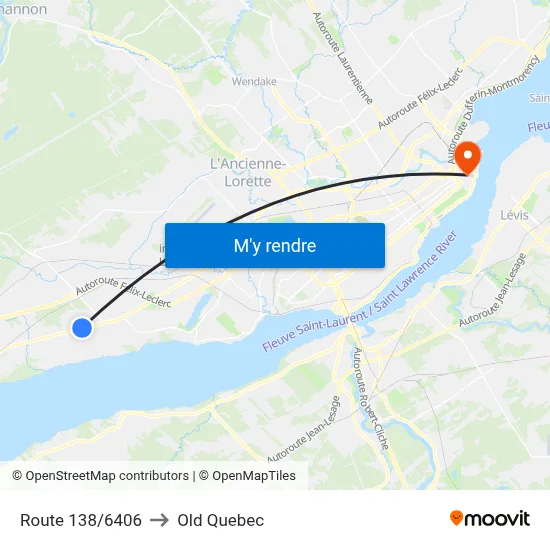 Route 138/6406 to Old Quebec map