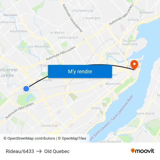 Rideau/6433 to Old Quebec map