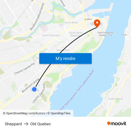 Sheppard to Old Quebec map