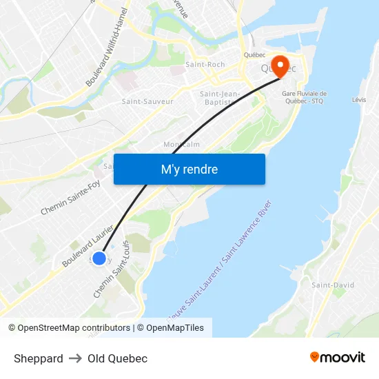Sheppard to Old Quebec map