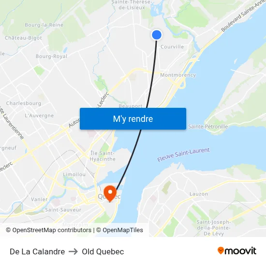 De La Calandre to Old Quebec map