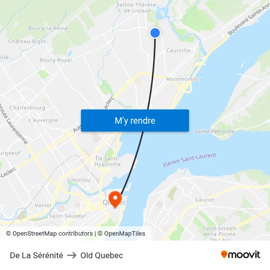 De La Sérénité to Old Quebec map
