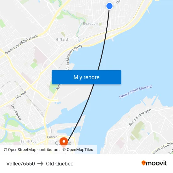 Vallée/6550 to Old Quebec map