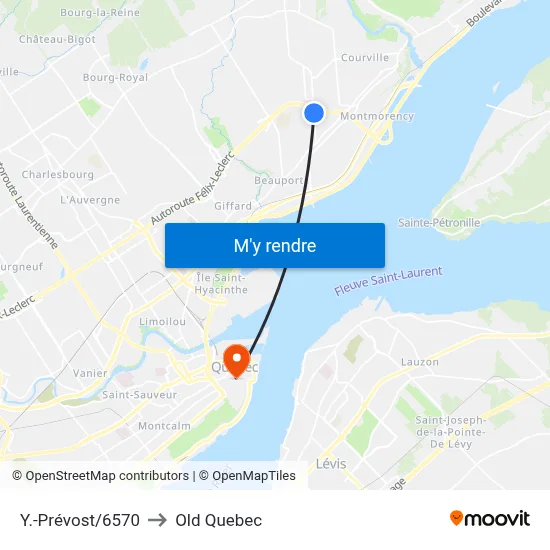 Y.-Prévost/6570 to Old Quebec map