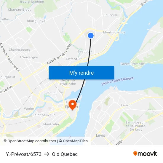 Y.-Prévost/6573 to Old Quebec map