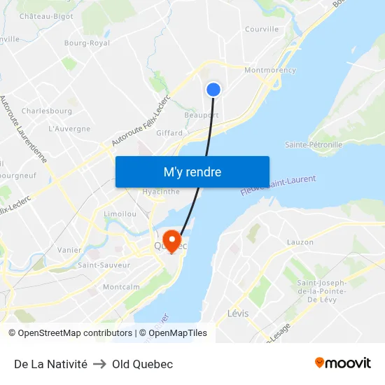 De La Nativité to Old Quebec map