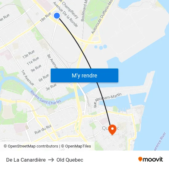 De La Canardière to Old Quebec map