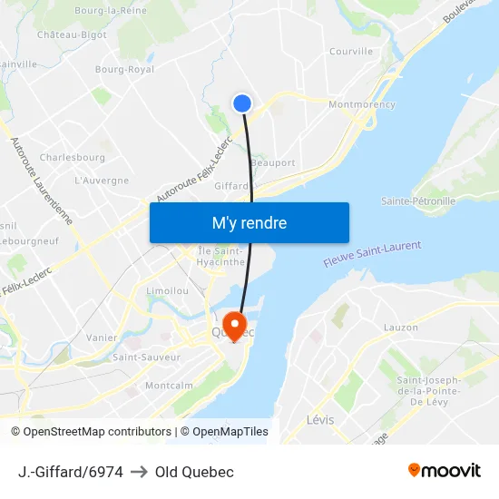 J.-Giffard/6974 to Old Quebec map